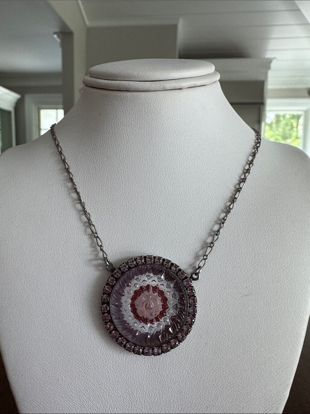 Sabika Pink and Purple Crystal Medallion Necklace